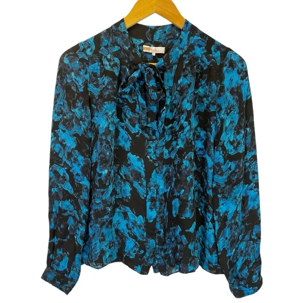 Parker Rio Silk Blend blouse blue black - S